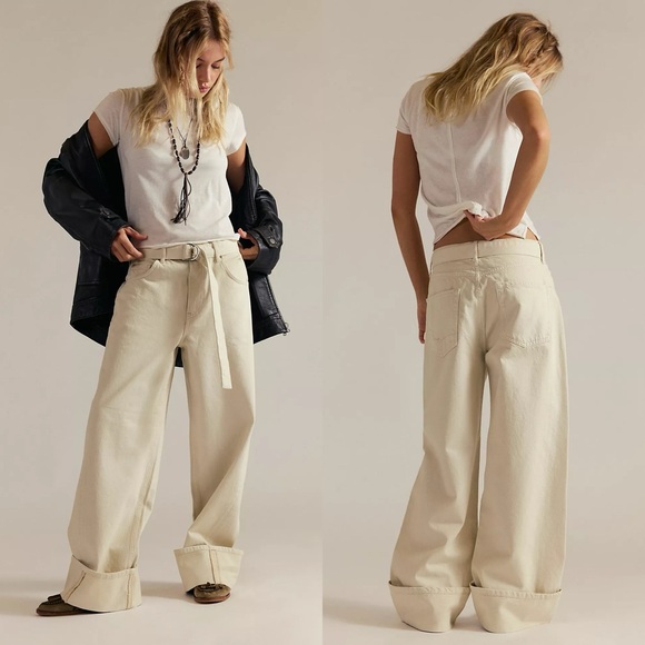 Free People Denim - NWT Free People East Bay Cuffed Straight Belted Baggy Jeans